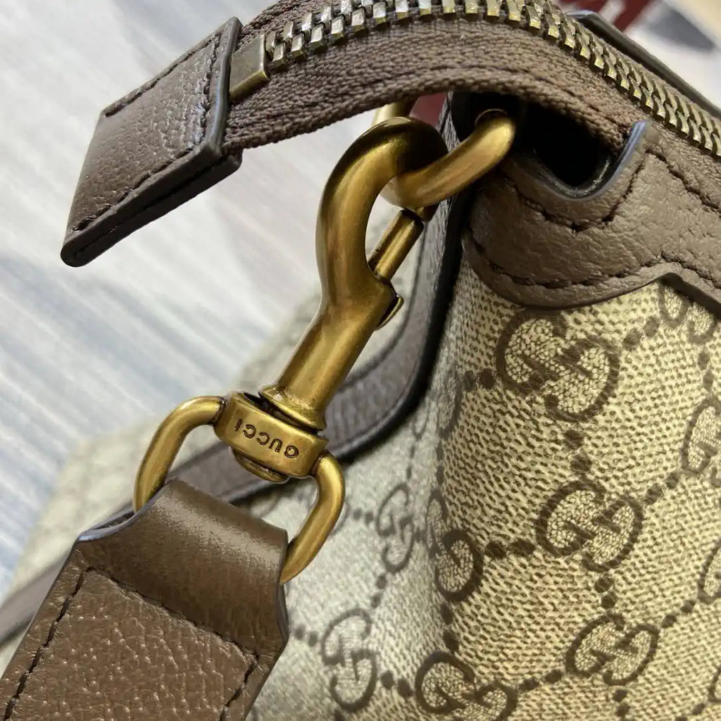 Gucci 834469 Gucci Savoy medium duffle bag beige and dark brown fabric