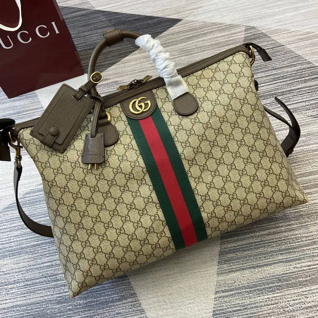 Gucci 834469 Gucci Savoy medium duffle bag beige and dark brown fabric