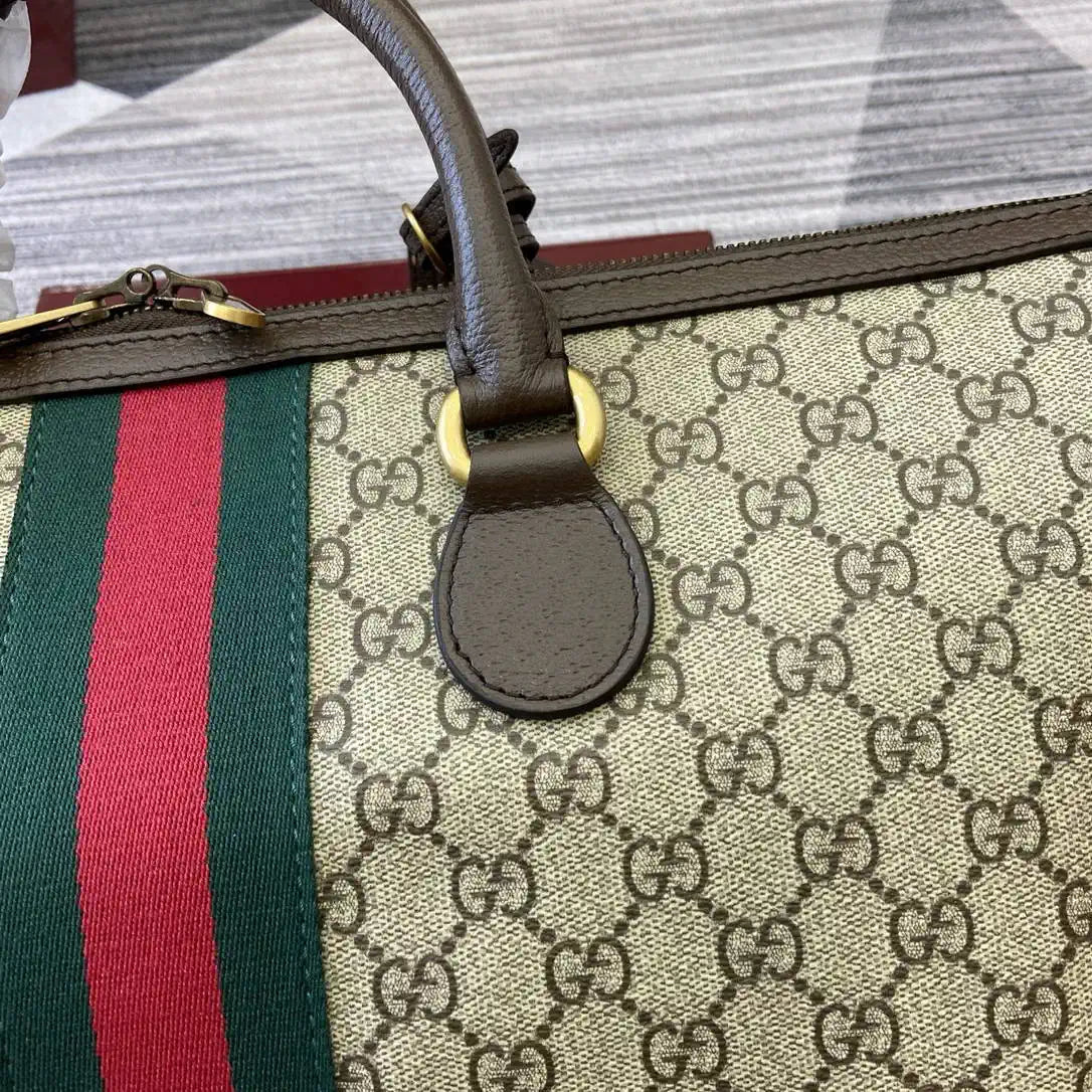 Gucci 834469 Gucci Savoy medium duffle bag beige and dark brown fabric