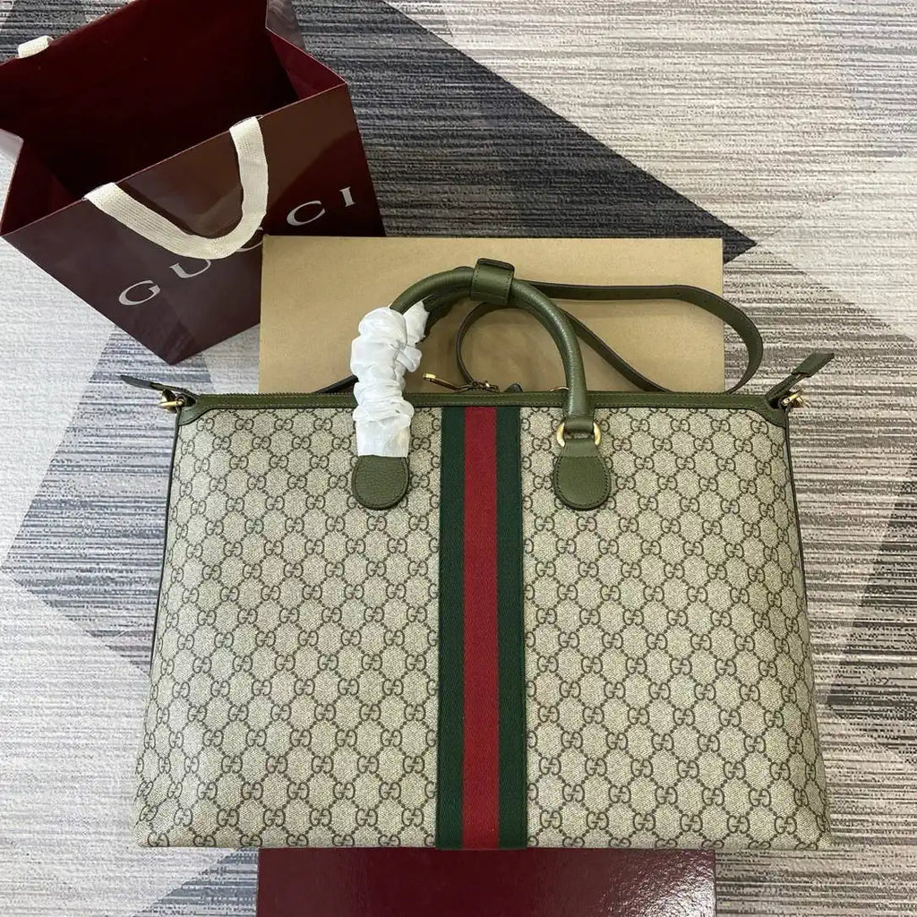 Gucci 834469 Gucci Savoy medium duffle bag beige and Green fabric