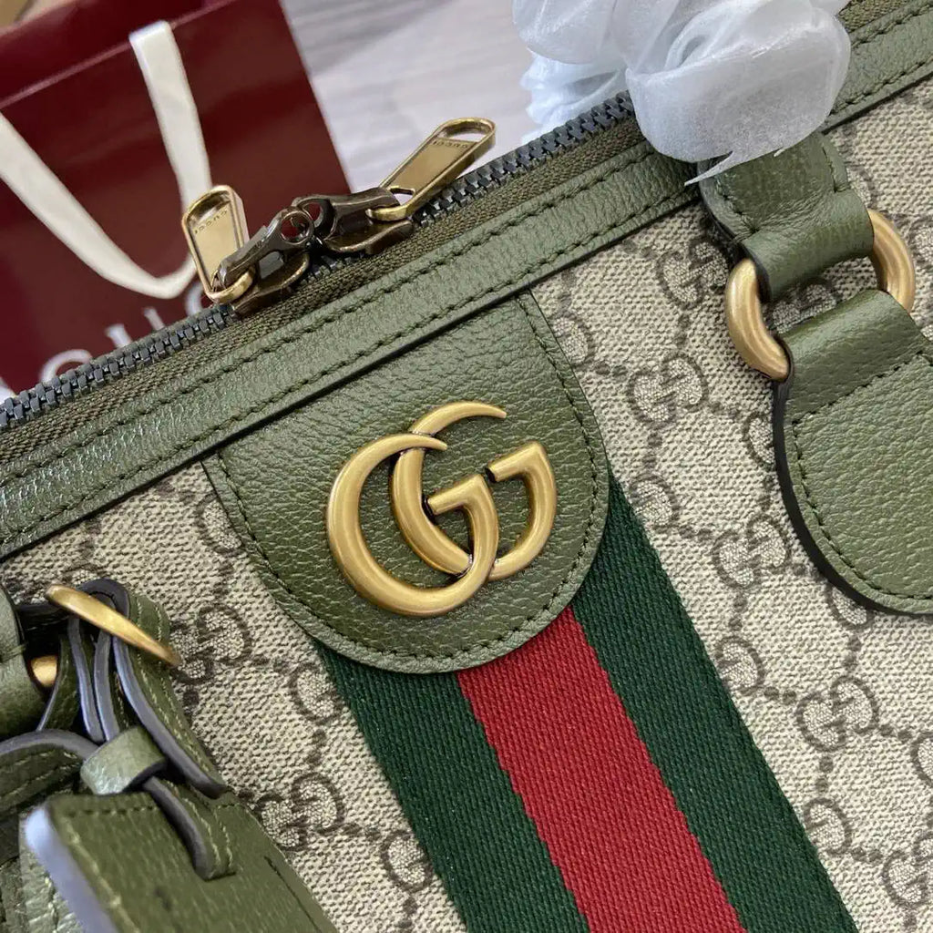 Gucci 834469 Gucci Savoy medium duffle bag beige and Green fabric
