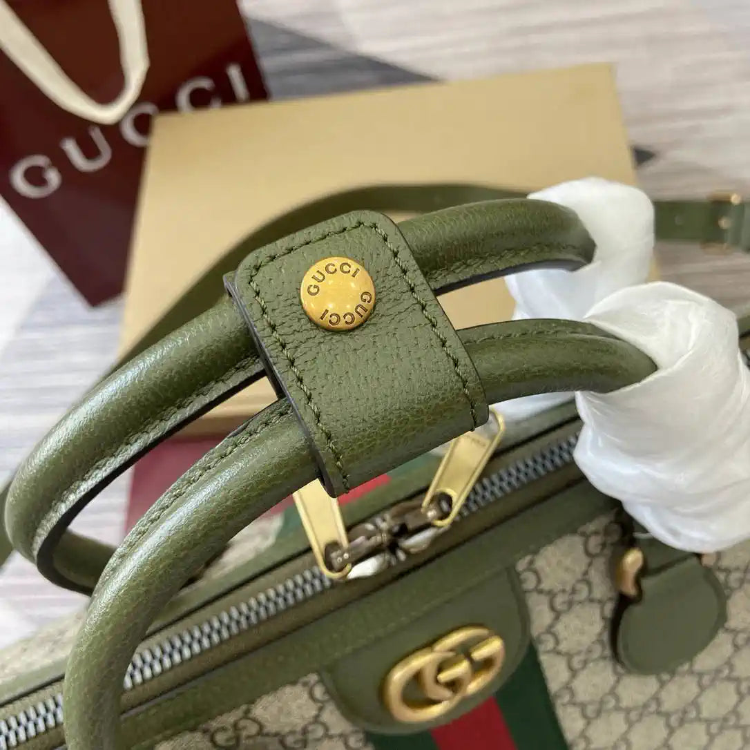 Gucci 834469 Gucci Savoy medium duffle bag beige and Green fabric
