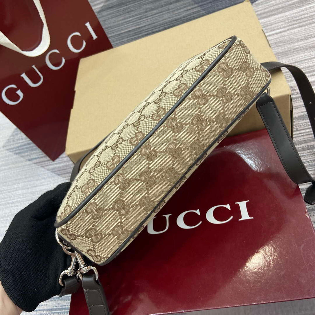 Gucci 834802 GG Canvas Small Crossbody Bag Dark brown