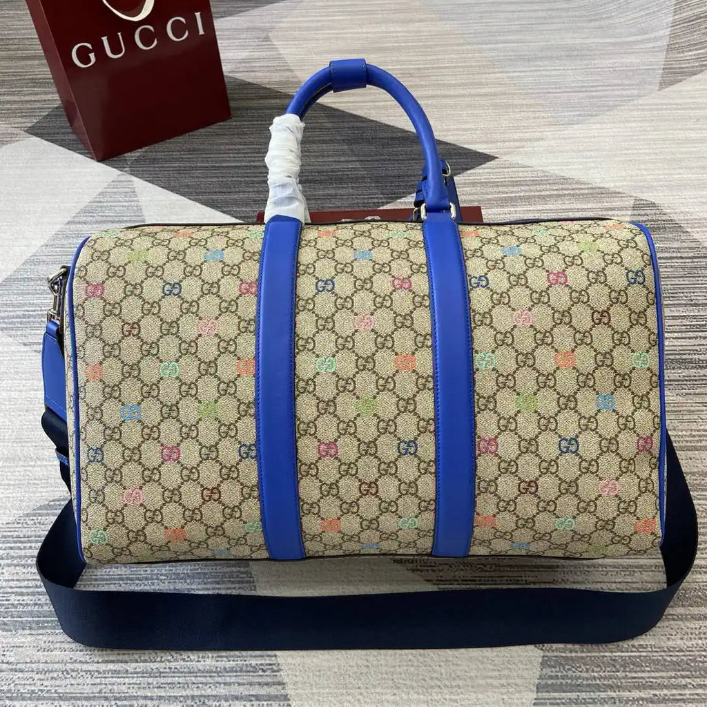 Gucci 834962 GG multicolor medium duffle bag Beige and dark brown