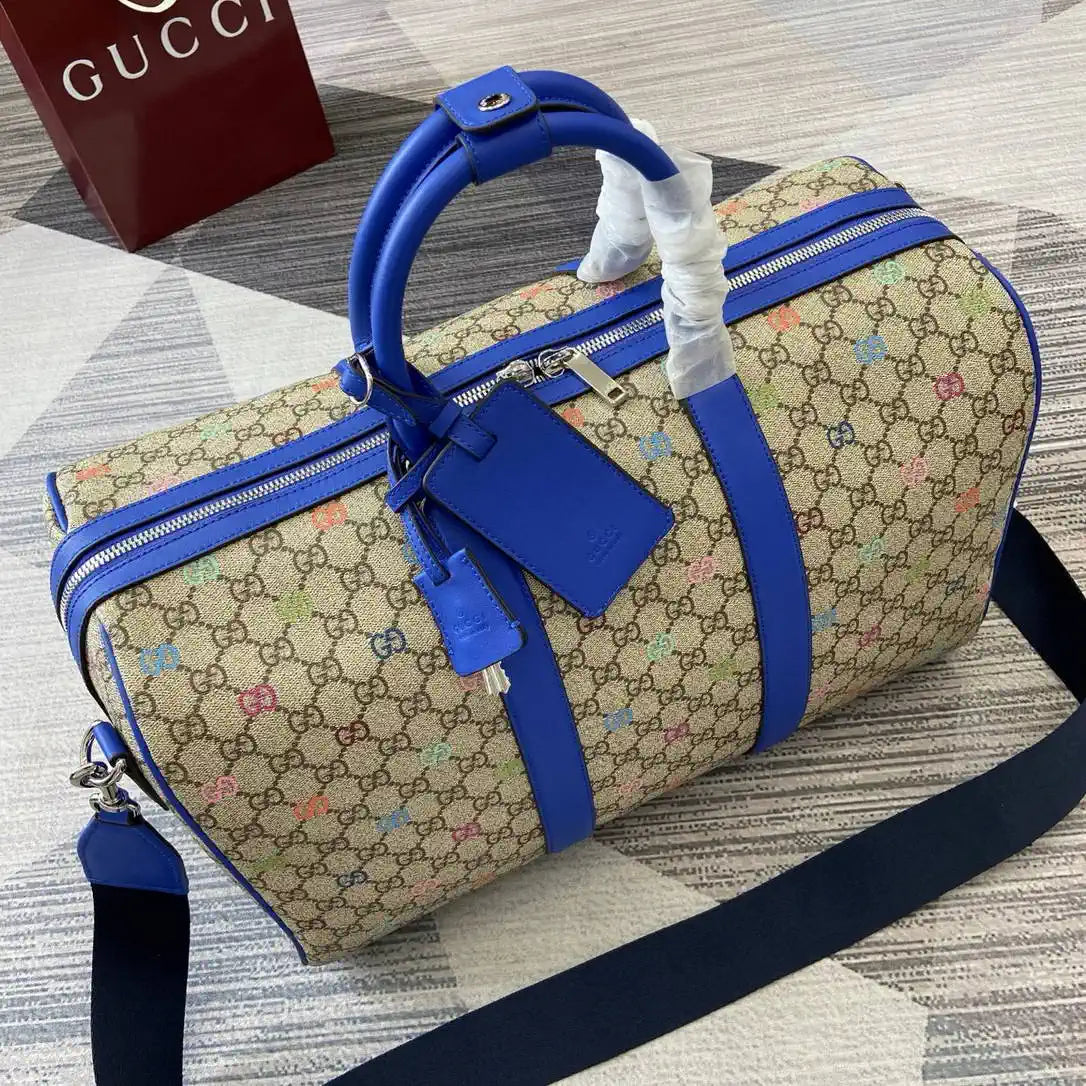 Gucci 834962 GG multicolor medium duffle bag Beige and dark brown