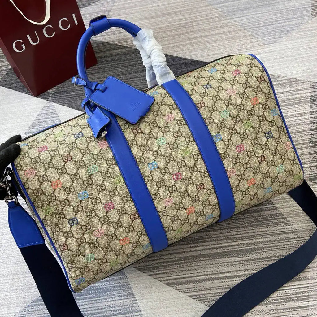 Gucci 834962 GG multicolor medium duffle bag Beige and dark brown