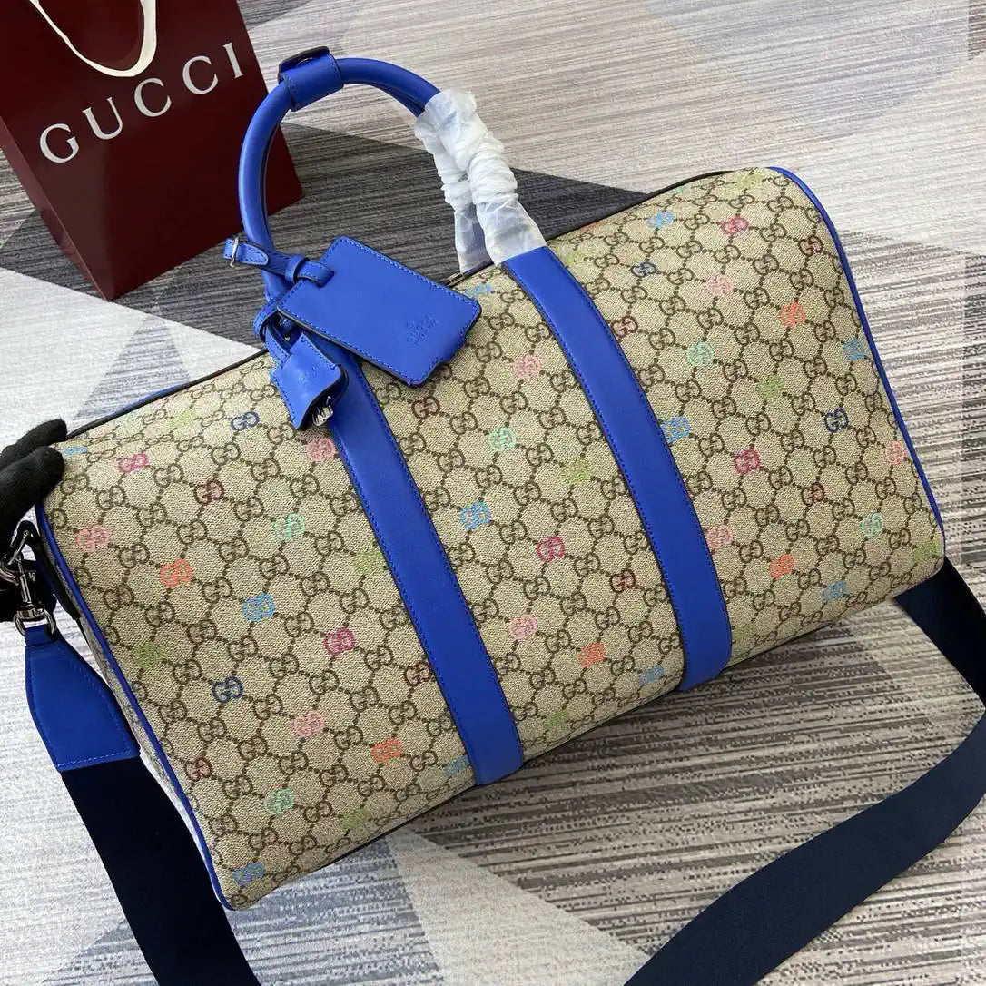 Gucci 834962 GG multicolor medium duffle bag Beige and dark brown
