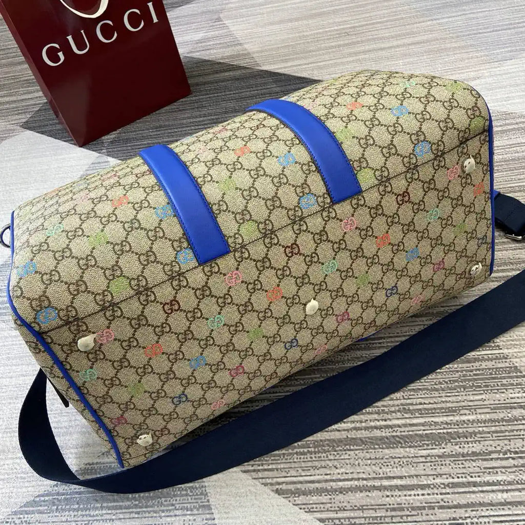 Gucci 834962 GG multicolor medium duffle bag Beige and dark brown