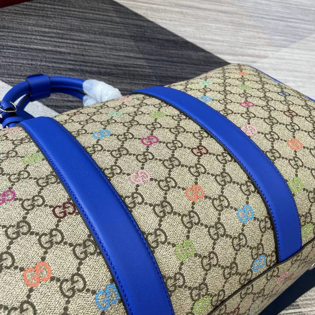 Gucci 834962 GG multicolor medium duffle bag Beige and dark brown