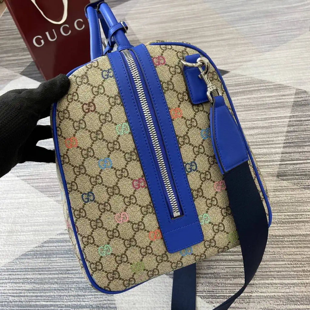 Gucci 834962 GG multicolor medium duffle bag Beige and dark brown