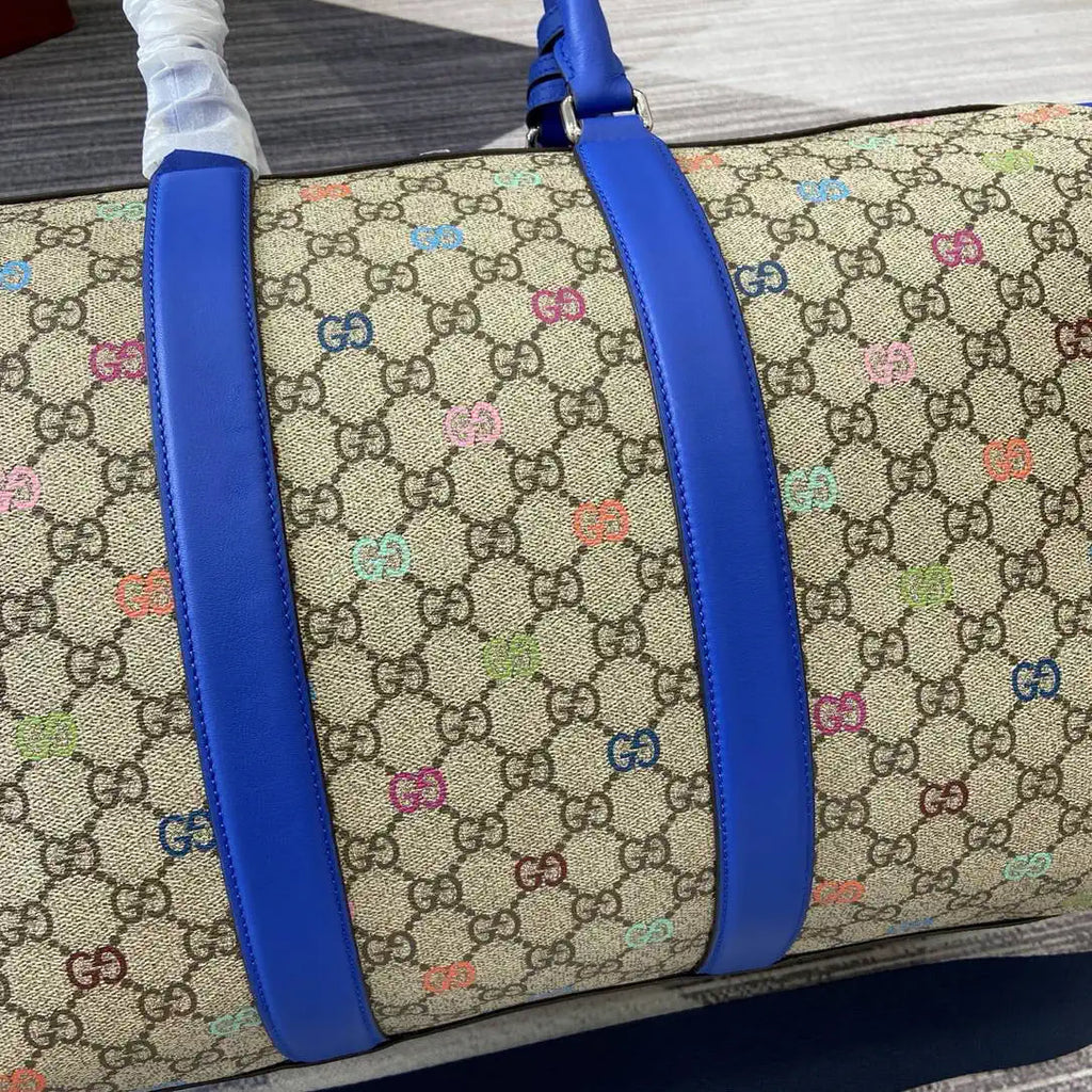 Gucci 834962 GG multicolor medium duffle bag Beige and dark brown