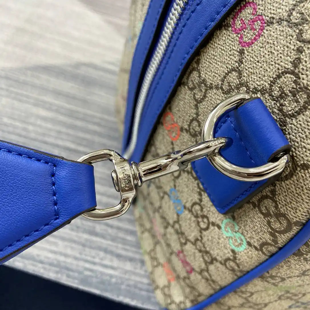 Gucci 834962 GG multicolor medium duffle bag Beige and dark brown