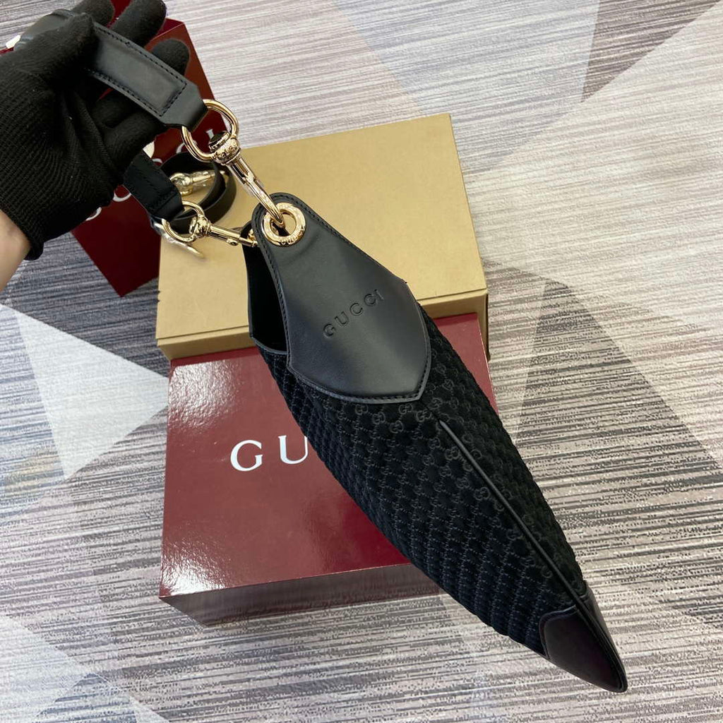 Gucci 834981 Gucci B medium Shoulder Bag Black Velvet Embossed