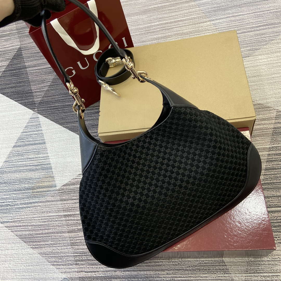 Gucci 834981 Gucci B medium Shoulder Bag Black Velvet Embossed - Default Title - View 5