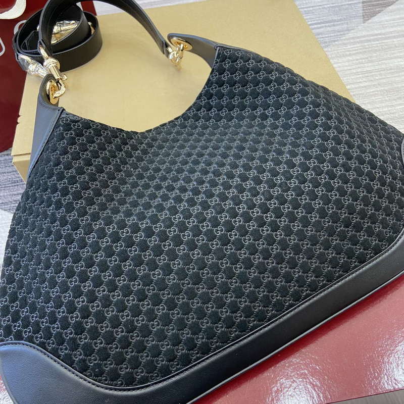 Gucci 834981 Gucci B medium Shoulder Bag Black Velvet Embossed