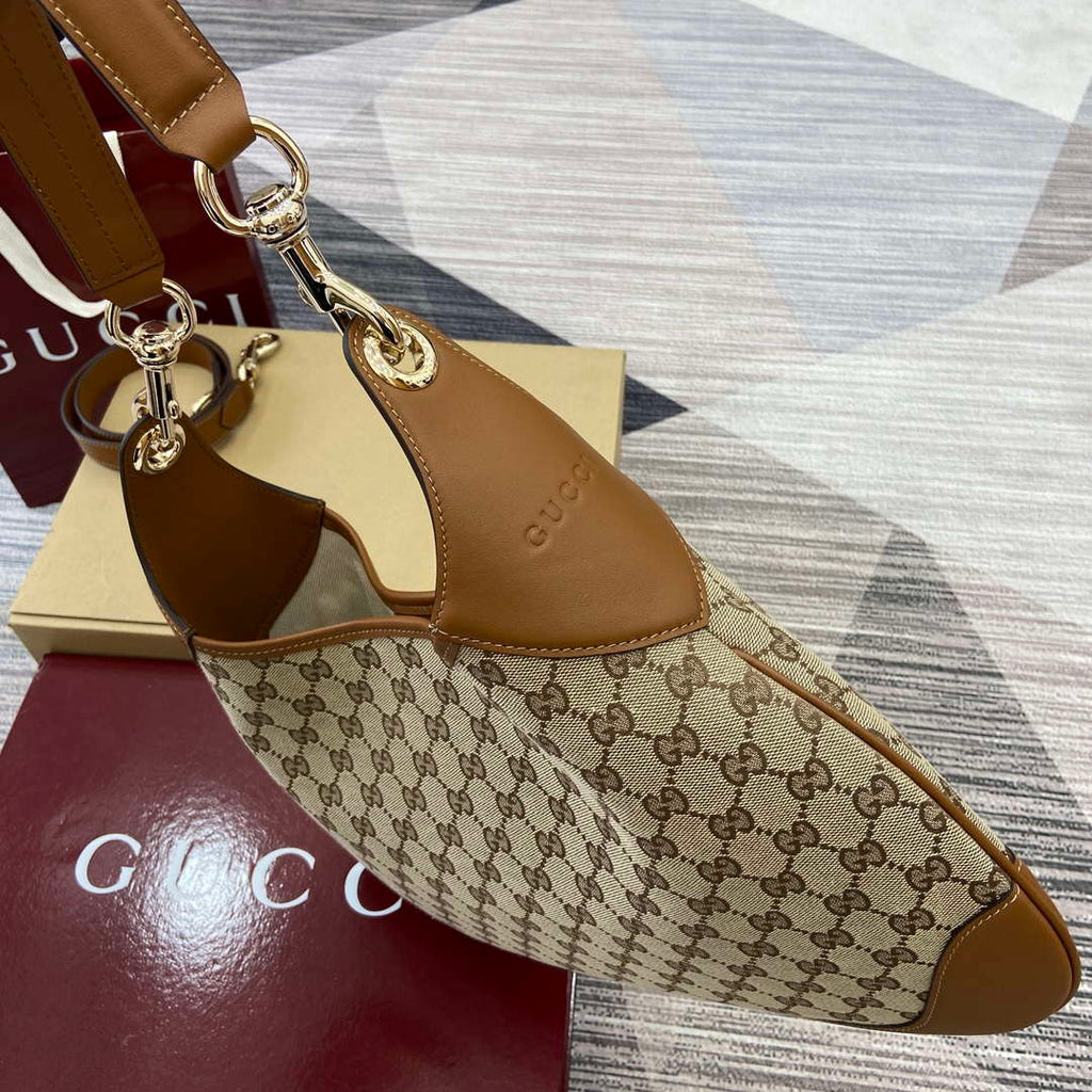 Gucci 834981 Gucci B Medium Shoulder Bag Brown Leather Trim