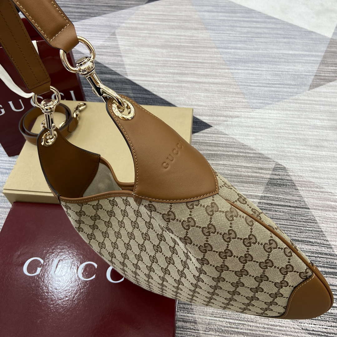 Gucci 834981 Gucci B Medium Shoulder Bag Brown Leather Trim