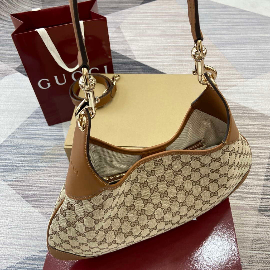 Gucci 834981 Gucci B Medium Shoulder Bag Brown Leather Trim