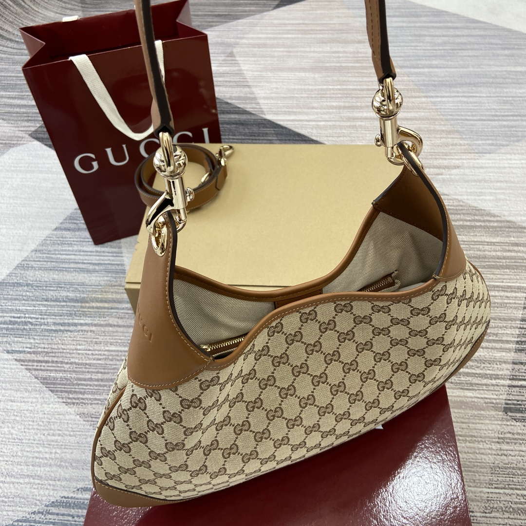 Gucci 834981 Gucci B Medium Shoulder Bag Brown Leather Trim