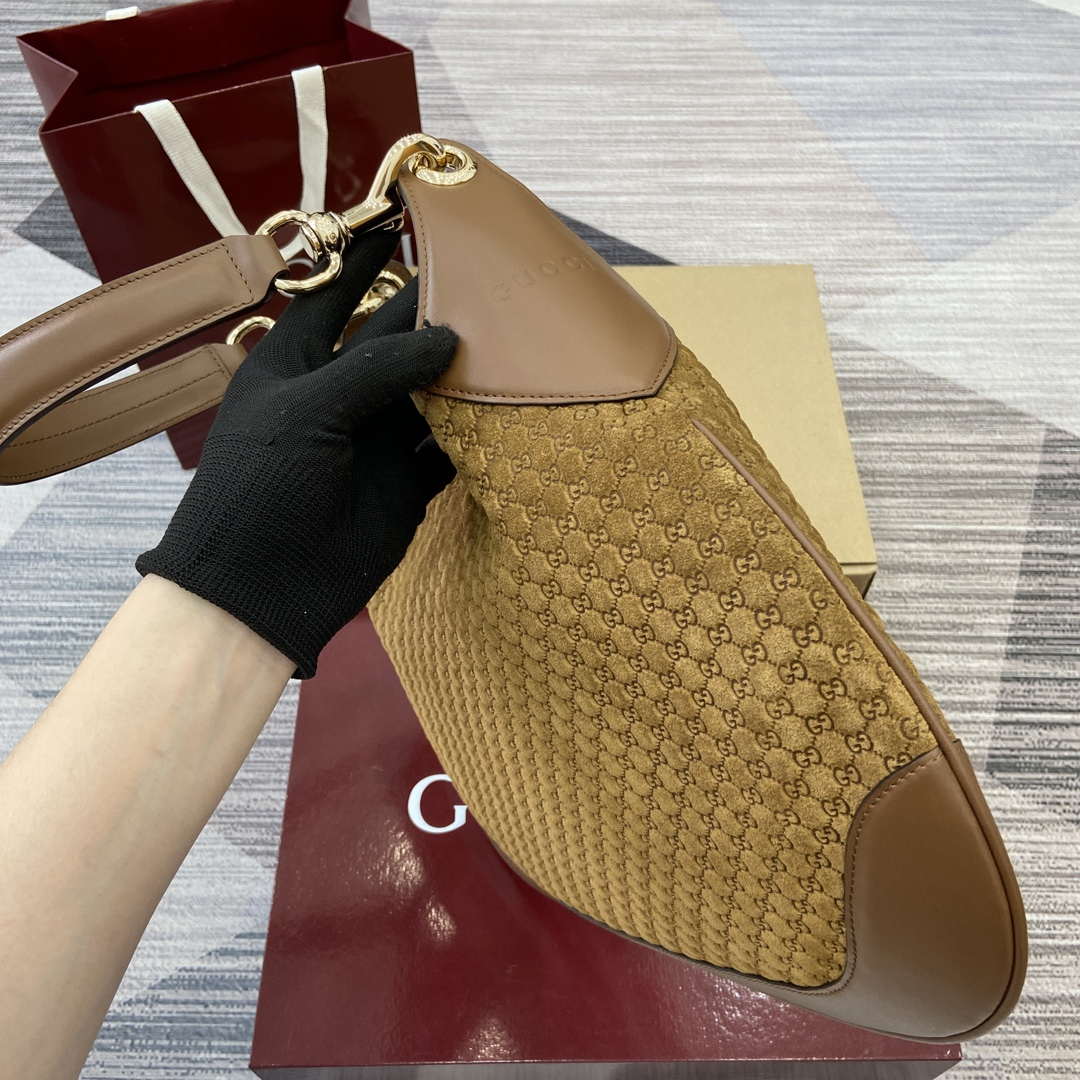 Gucci 834981 Gucci B medium Shoulder Bag Brown velvet embossed - Default Title - View 3