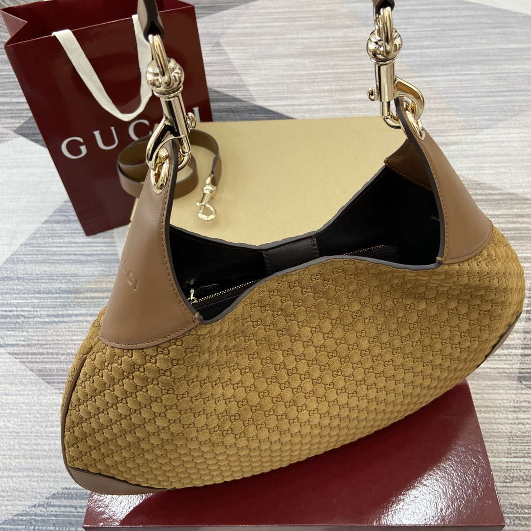 Gucci 834981 Gucci B medium Shoulder Bag Brown velvet embossed - Default Title - View 6