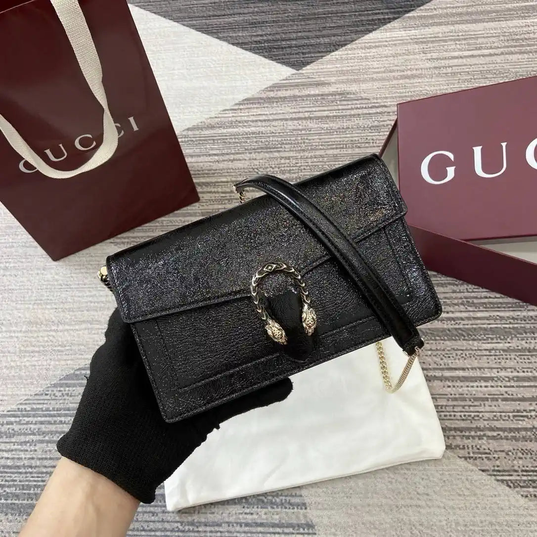 Gucci 837374 Dionysus Wallet On Chain Forest Black patent leather