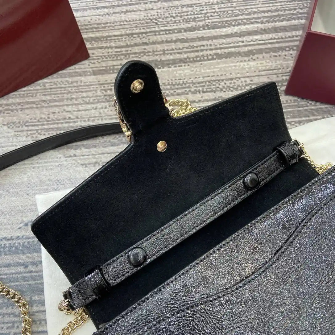 Gucci 837374 Dionysus Wallet On Chain Forest Black patent leather