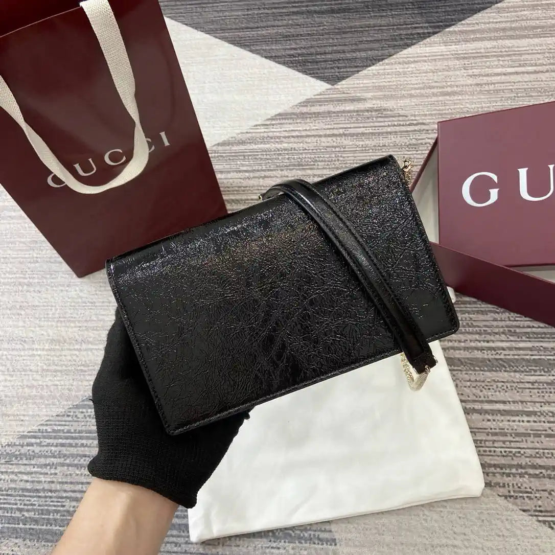 Gucci 837374 Dionysus Wallet On Chain Forest Black patent leather