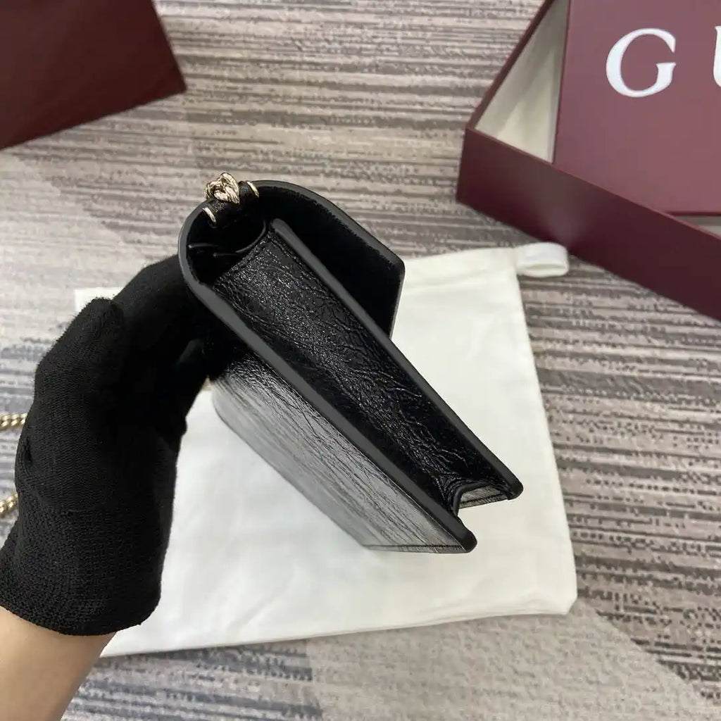 Gucci 837374 Dionysus Wallet On Chain Forest Black patent leather