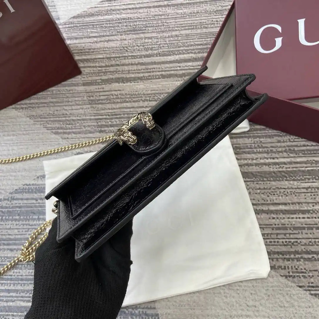 Gucci 837374 Dionysus Wallet On Chain Forest Black patent leather