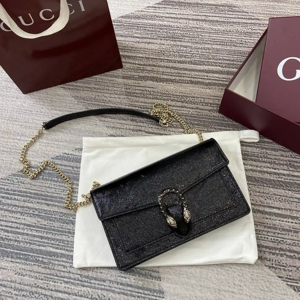 Gucci 837374 Dionysus Wallet On Chain Forest Black patent leather