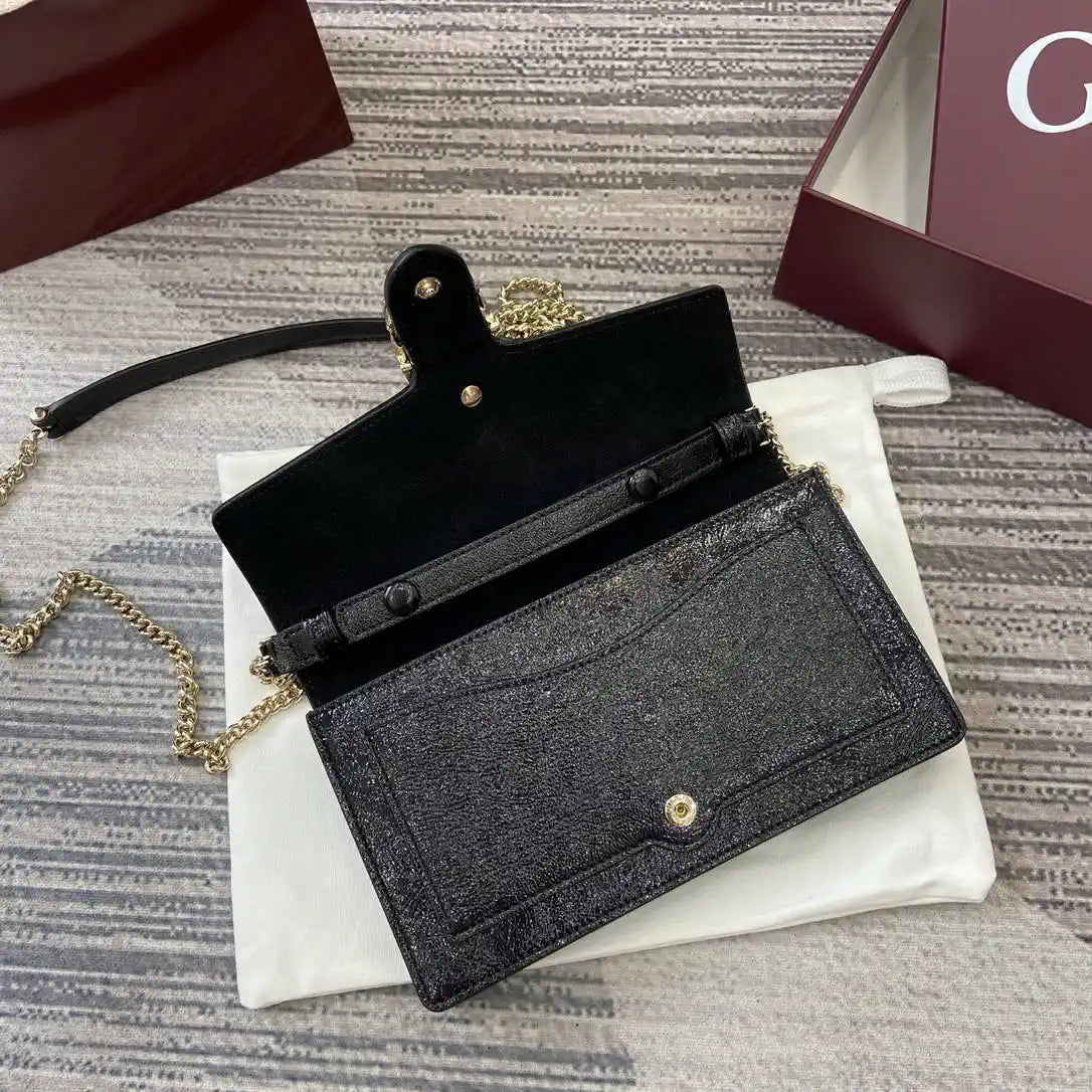 Gucci 837374 Dionysus Wallet On Chain Forest Black patent leather