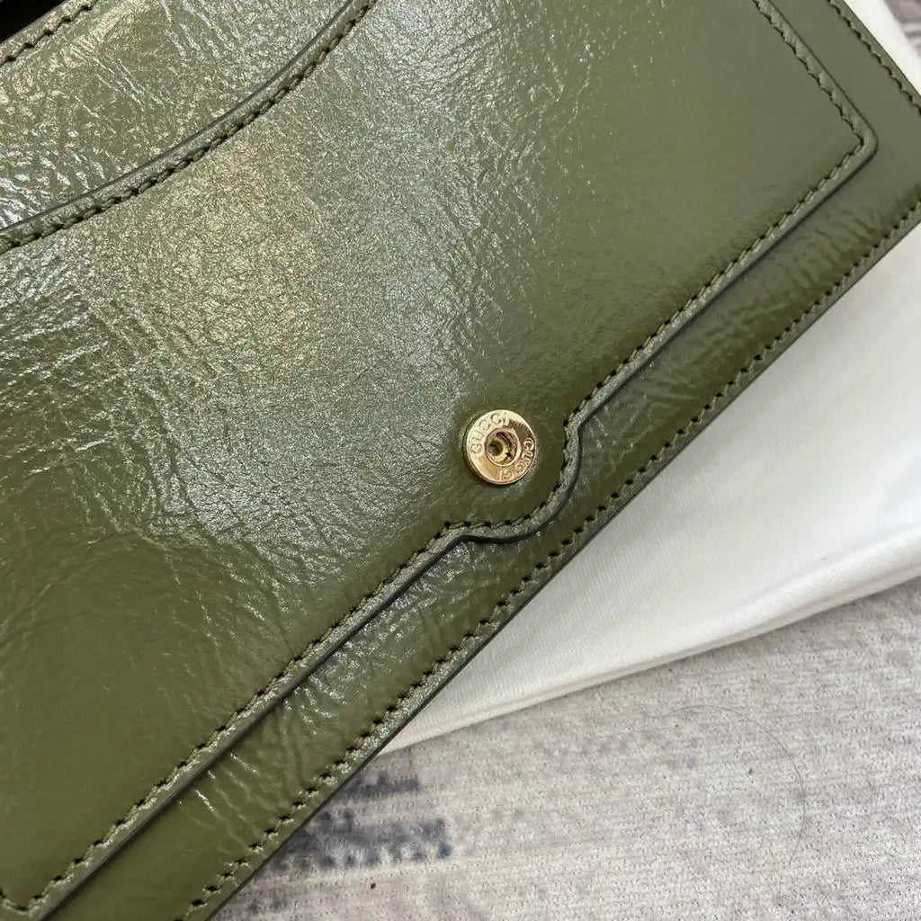 Gucci 837374 Dionysus Wallet On Chain Forest green patent leather
