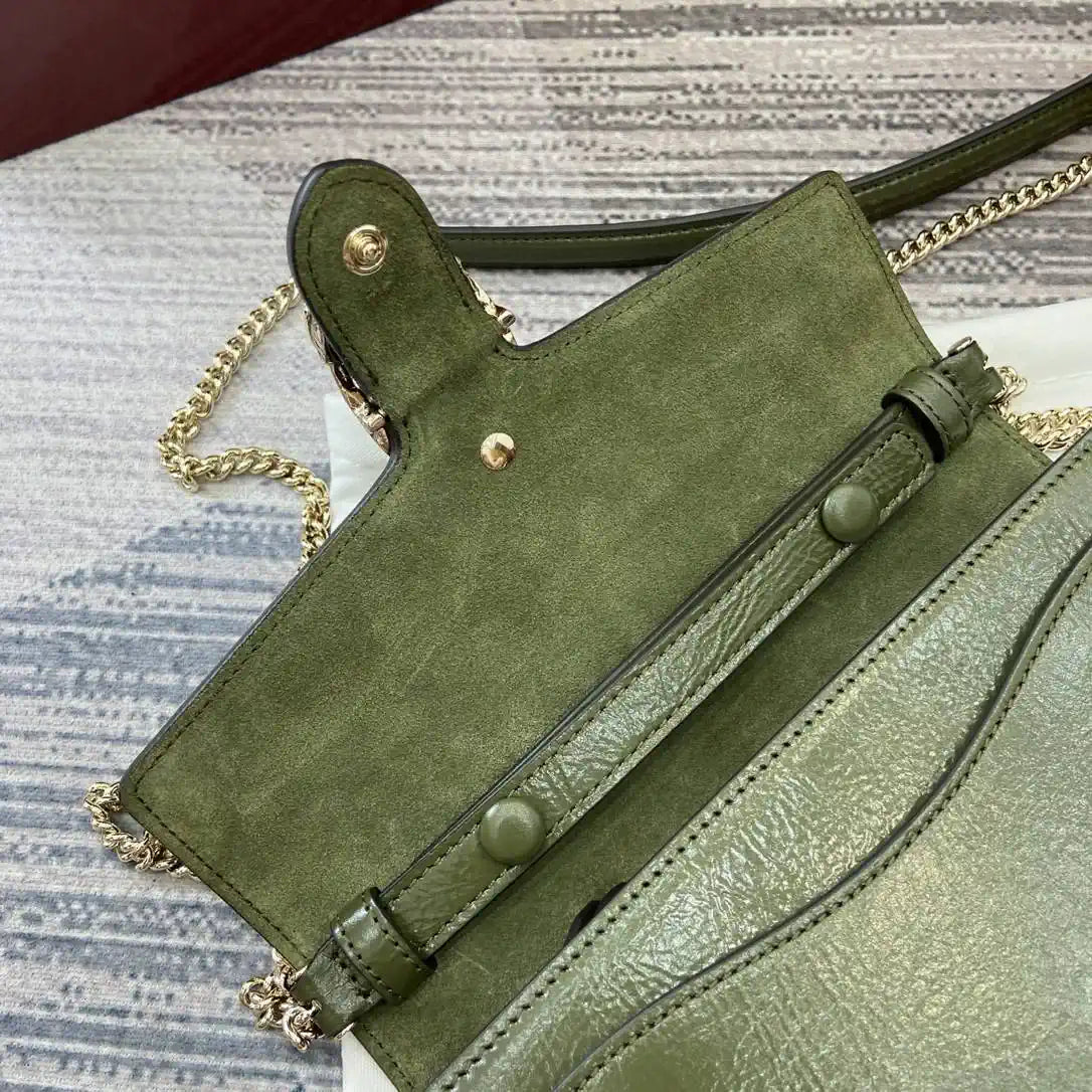 Gucci 837374 Dionysus Wallet On Chain Forest green patent leather