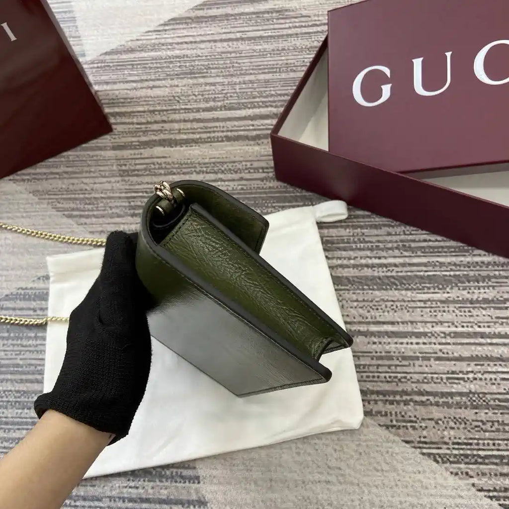 Gucci 837374 Dionysus Wallet On Chain Forest green patent leather