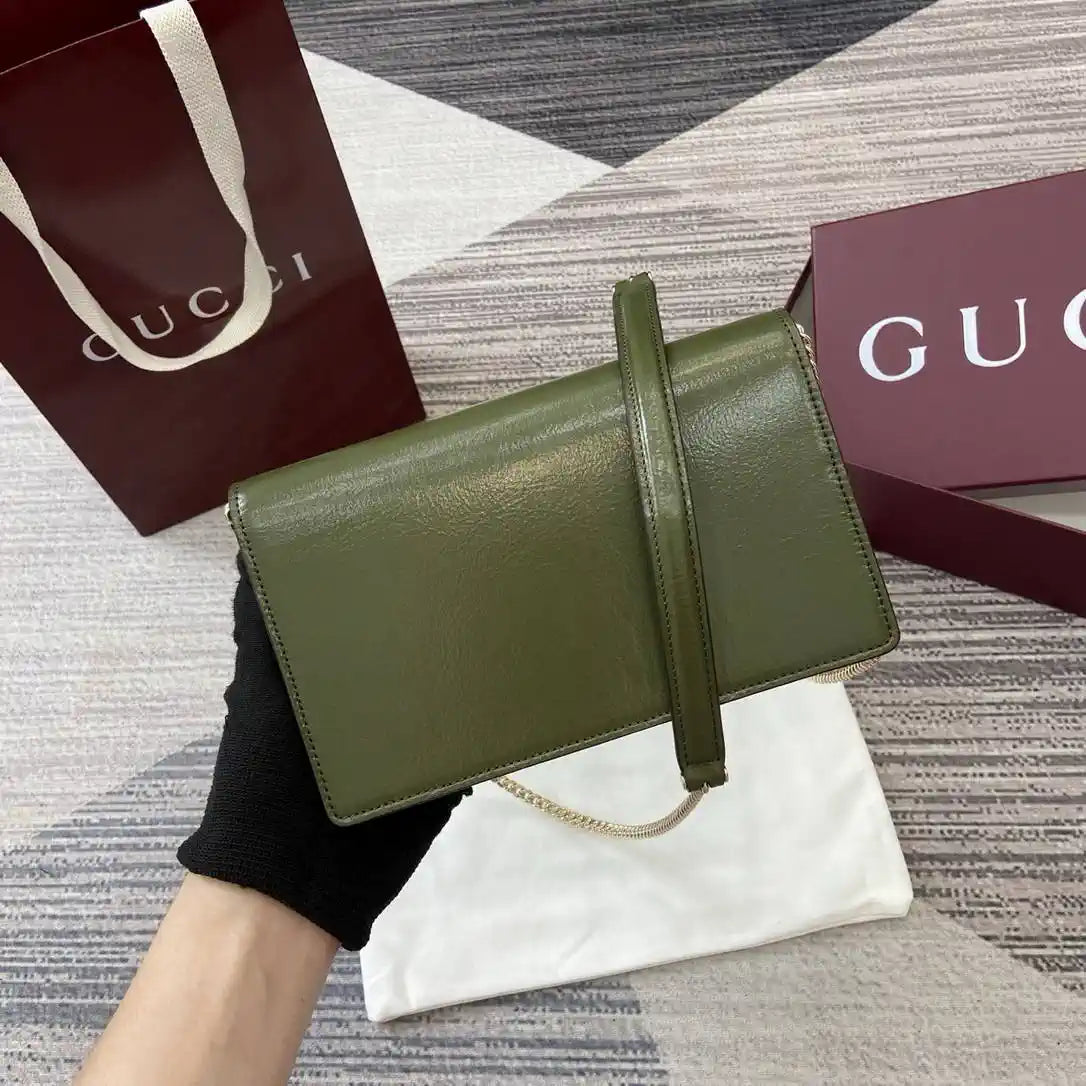 Gucci 837374 Dionysus Wallet On Chain Forest green patent leather