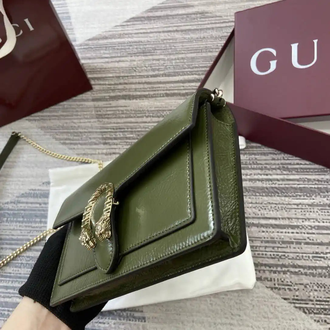 Gucci 837374 Dionysus Wallet On Chain Forest green patent leather