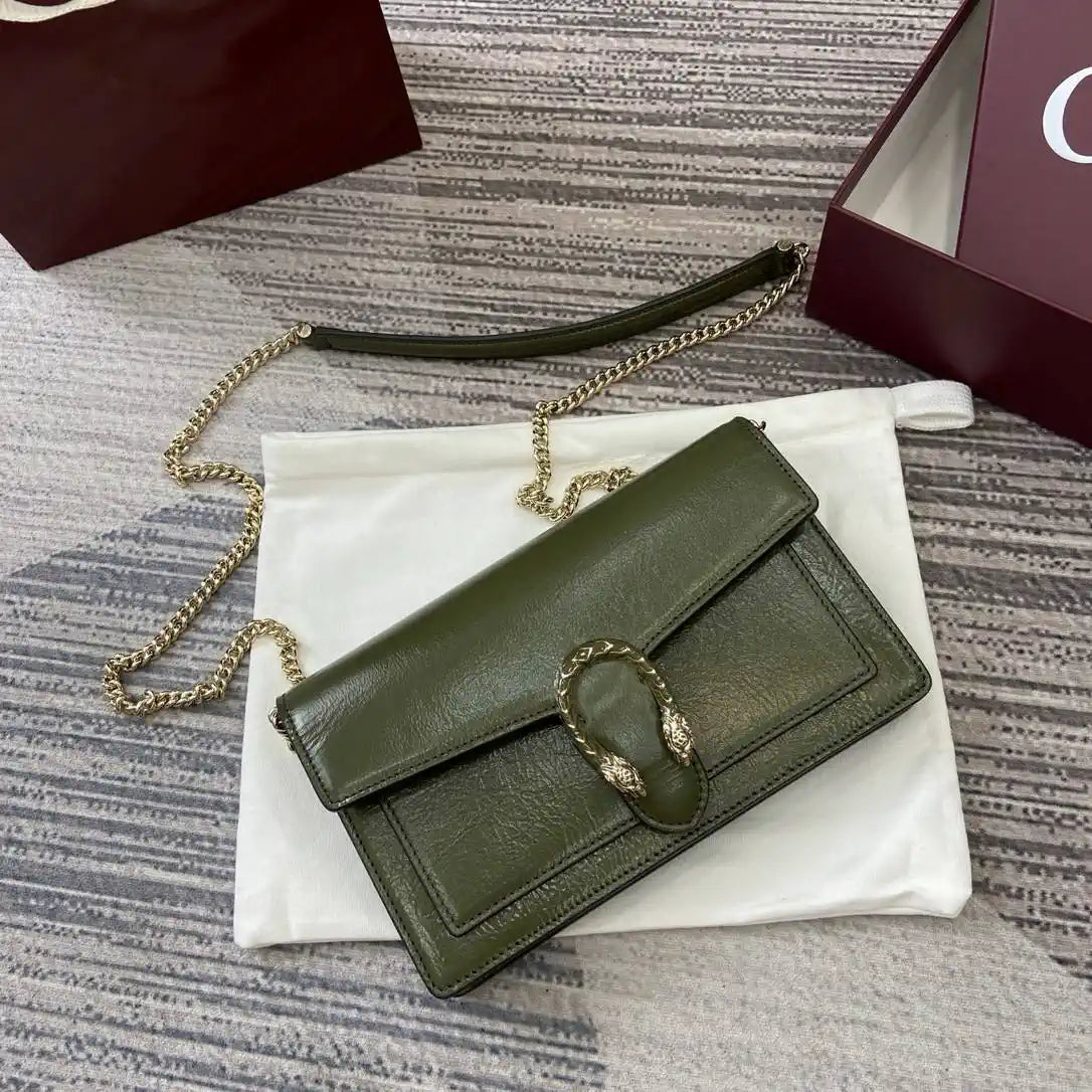 Gucci 837374 Dionysus Wallet On Chain Forest green patent leather