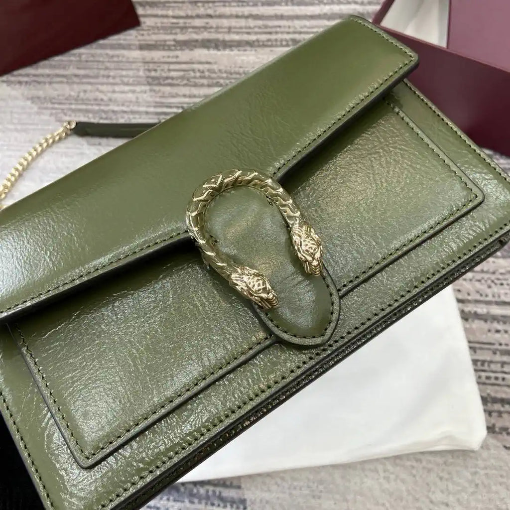 Gucci 837374 Dionysus Wallet On Chain Forest green patent leather