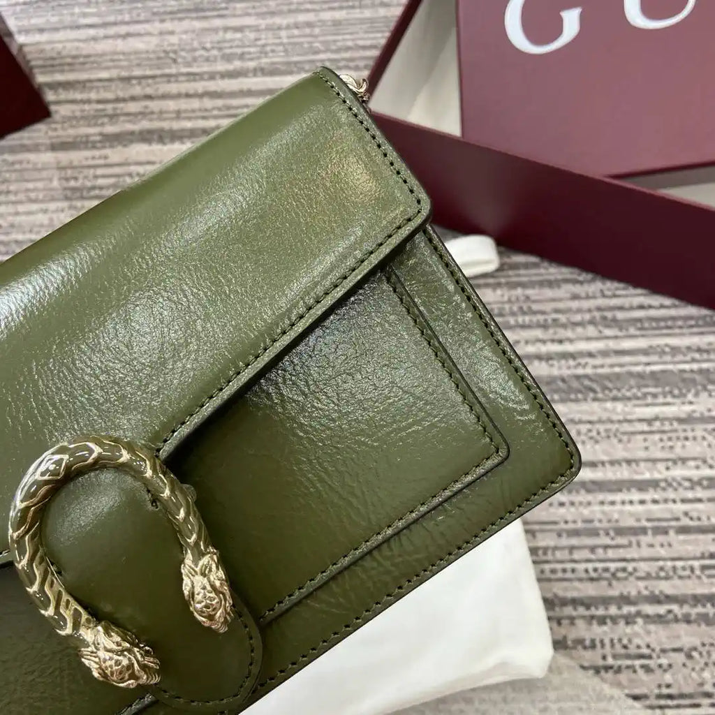 Gucci 837374 Dionysus Wallet On Chain Forest green patent leather