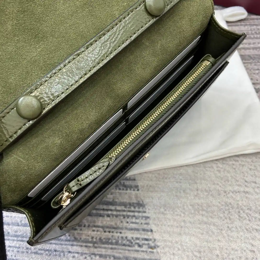 Gucci 837374 Dionysus Wallet On Chain Forest green patent leather