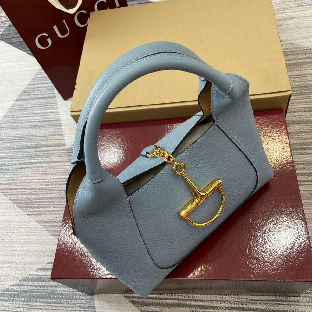 Gucci 837467 Gucci Softbit Medium Top Handle Bag Gray blue