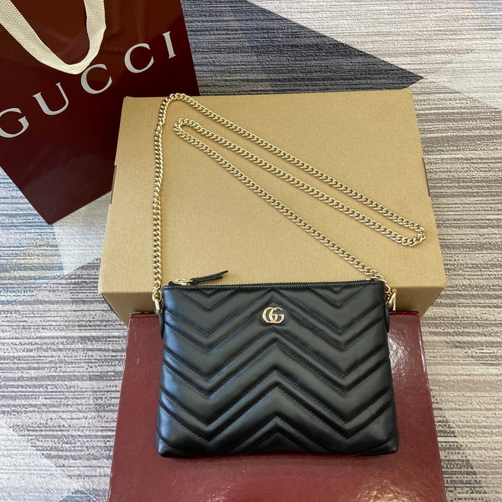 Gucci 837742 GG Marmont Pochette With Chain Bag Black