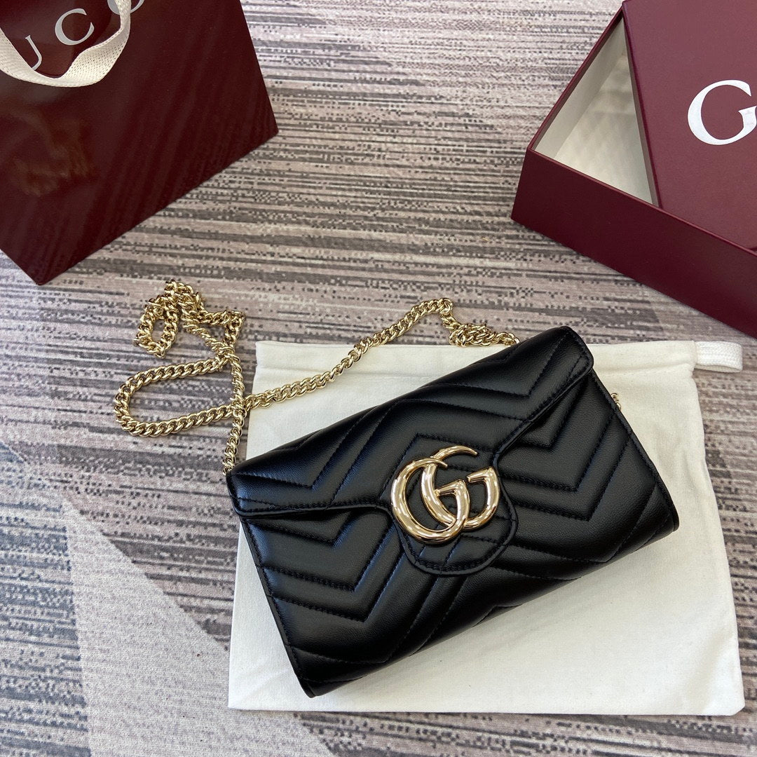 Gucci 837745 GG Marmont Wallet On Chain Black