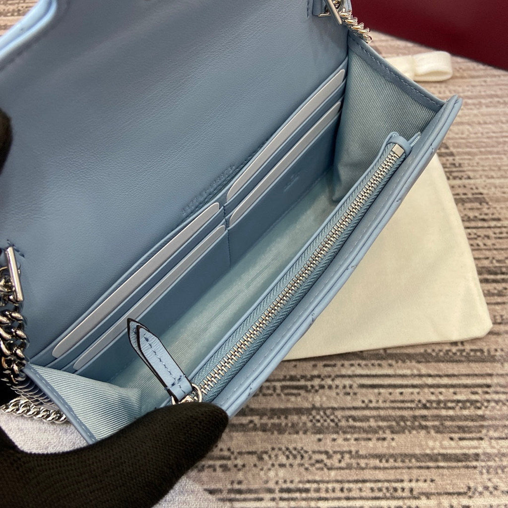 Gucci 837745 GG Marmont Wallet On Chain Light Blue