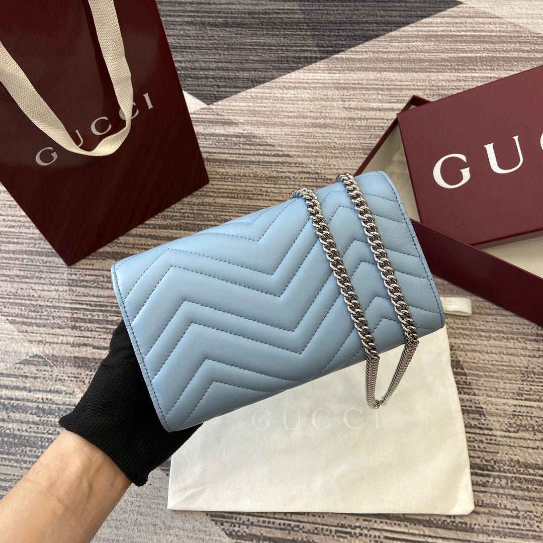 Gucci 837745 GG Marmont Wallet On Chain Light Blue