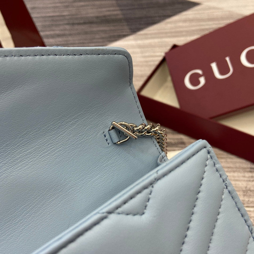 Gucci 837745 GG Marmont Wallet On Chain Light Blue