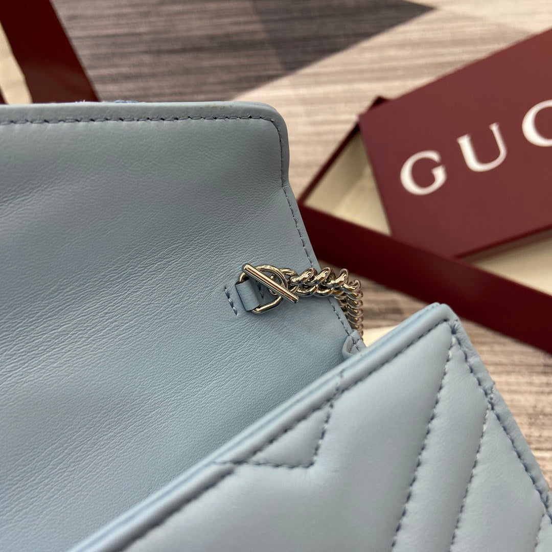 Gucci 837745 GG Marmont Wallet On Chain Light Blue