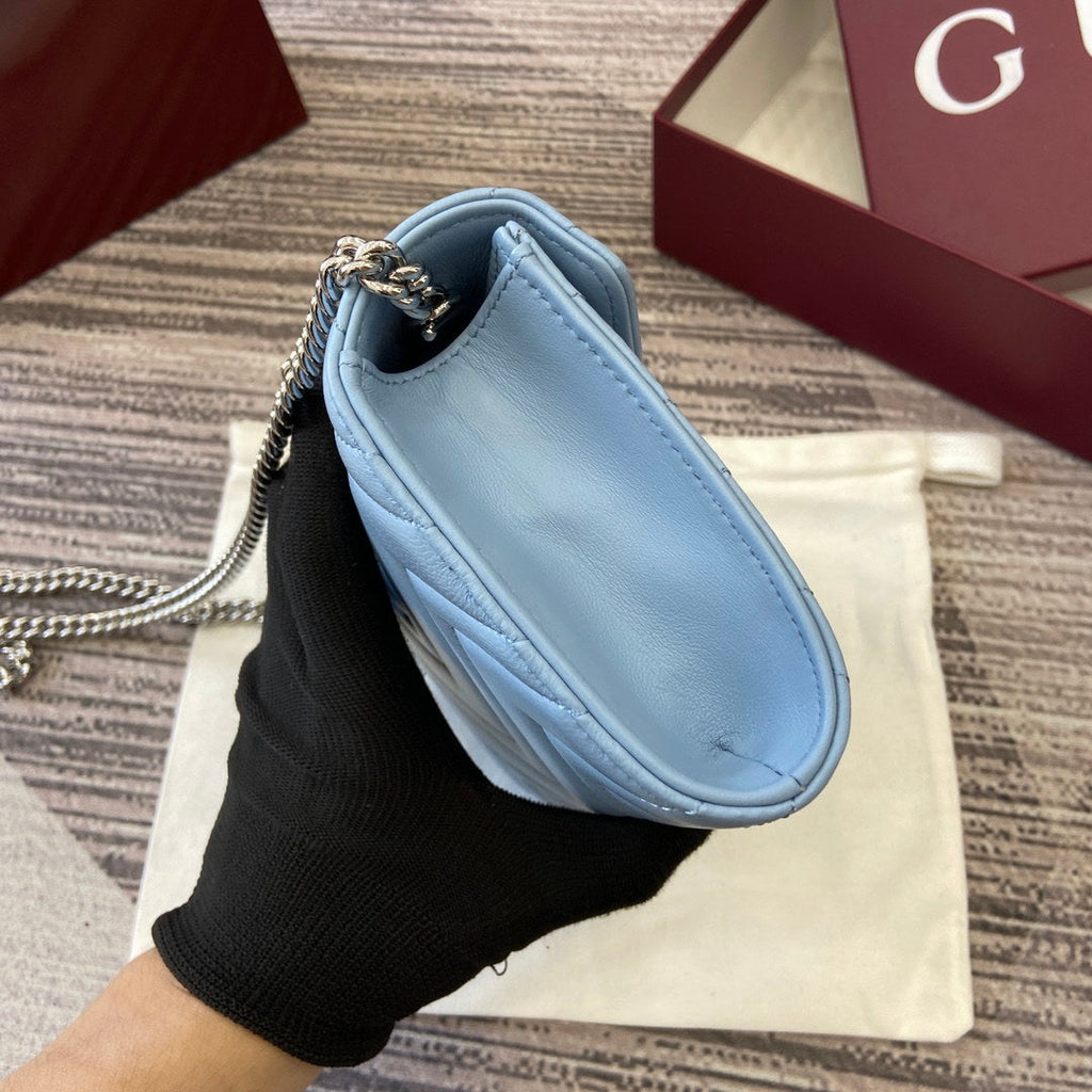 Gucci 837745 GG Marmont Wallet On Chain Light Blue