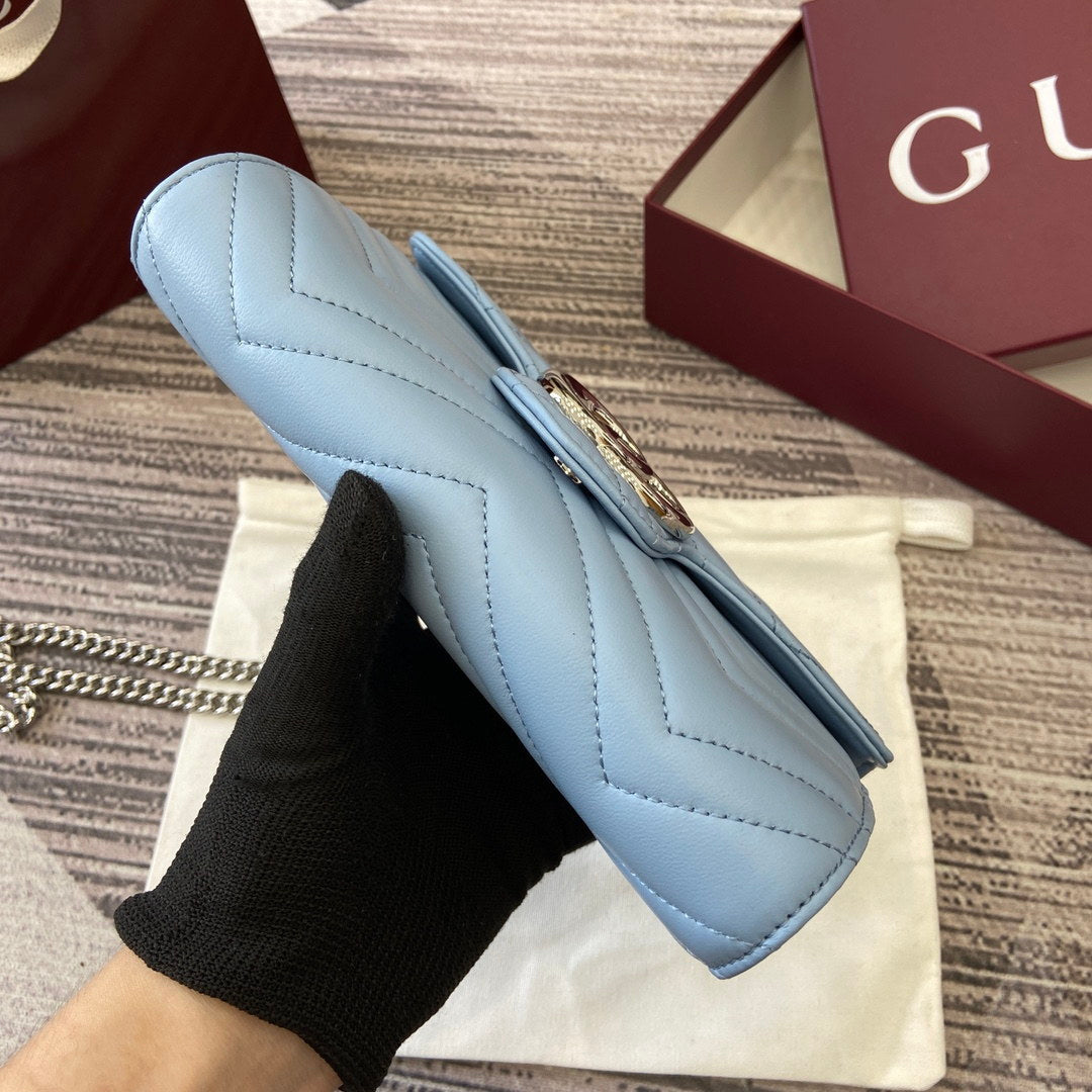 Gucci 837745 GG Marmont Wallet On Chain Light Blue